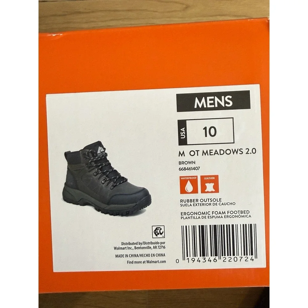 Waterproof Hiking Boots Ozark Trail Meadows 2.0 Brown Leather Boot Size 10 New